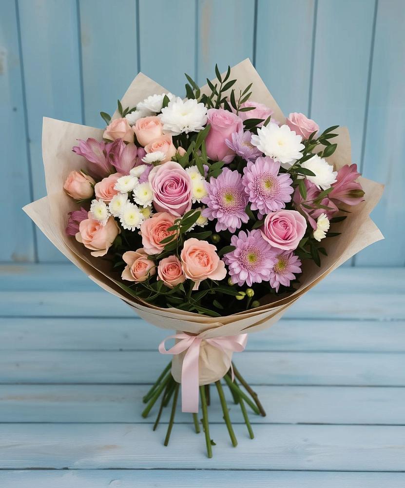 Букет цветов из: Хризантемы, Розы и Альстромерии в Хворостянка