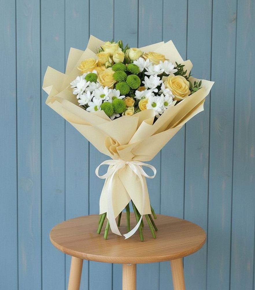 Букет цветов из: Хризантемы и Розы в Хворостянка