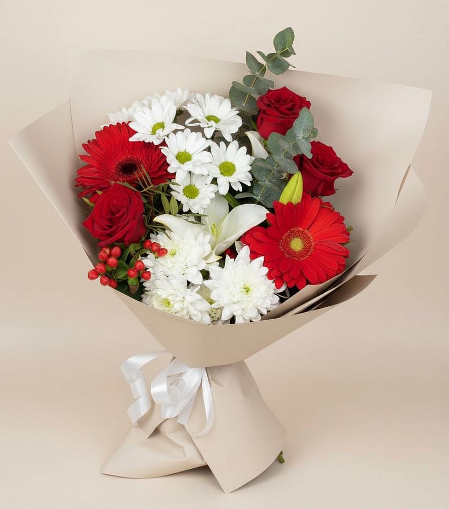 Букет цветов из: Розы, Хризантемы, Герберы и Лилии в Хворостянка