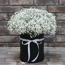 Цветочная композиция из Гипсофила в шляпной коробке в Хворостянка