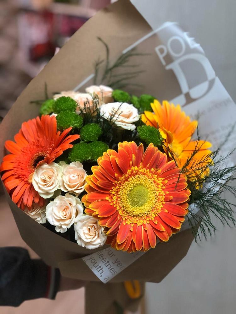 Букет цветов из: Герберы, Хризантемы и Розы в Хворостянка
